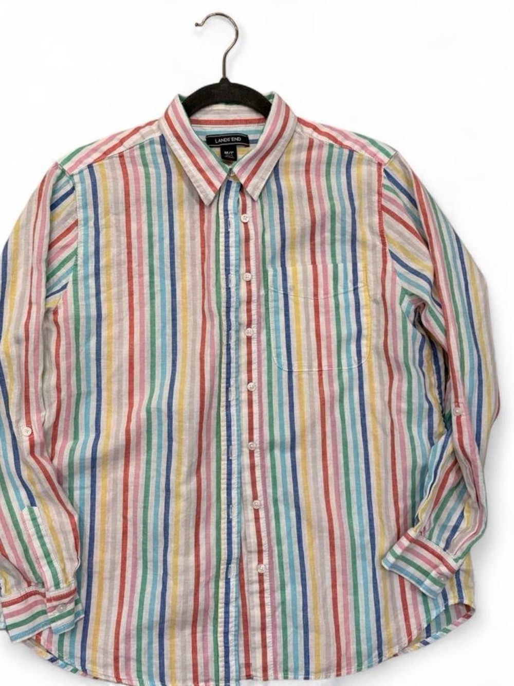Lands' End Women’s linen Multicolor Striped Button-Down Shirt